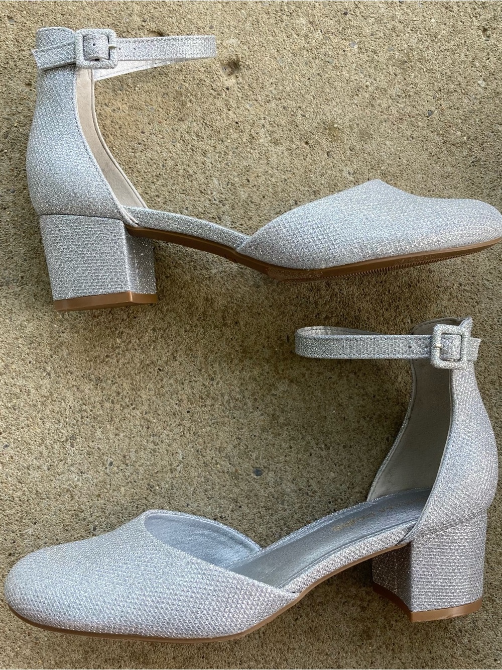 Dream Pairs Silver Ankle-Strap Low Block Heel Pumps Size 8